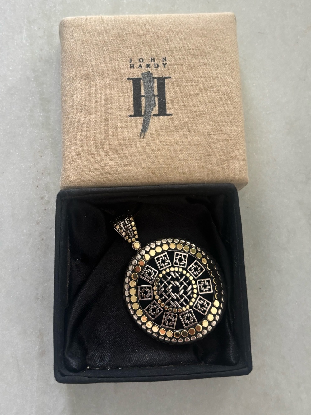 John Hardy 925 Sterling Silver 18K Gold Large Round Dot Pendant 58.16g w/ Box